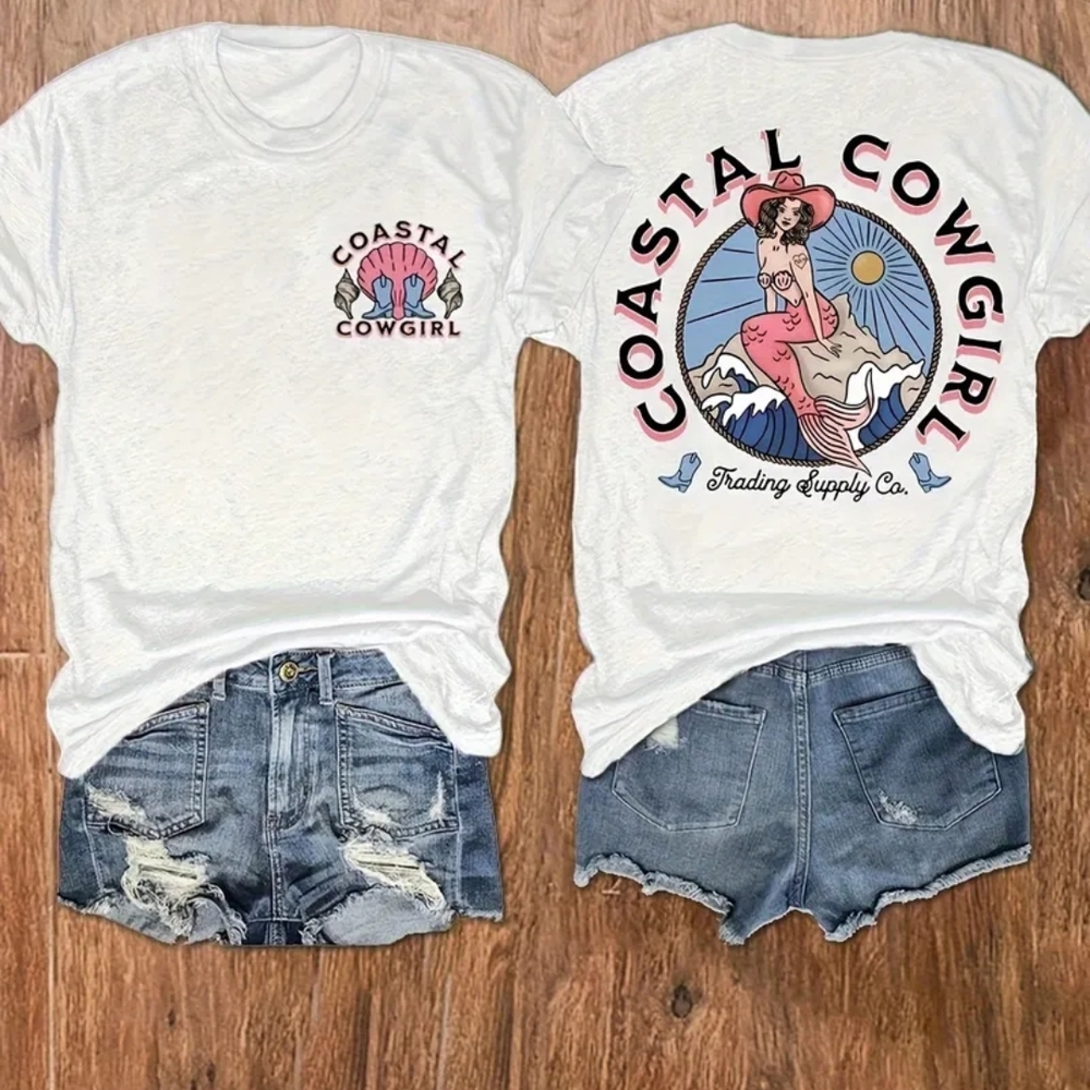 Coastal Cowgirl Graphic Tee and Denim Shorts Set